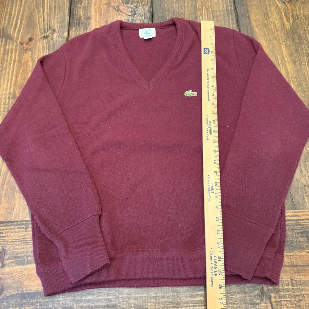 Vintage Izod Lacoste Mens V-Neck Sweater Burgundy Orlon Acrylic Large USA Made